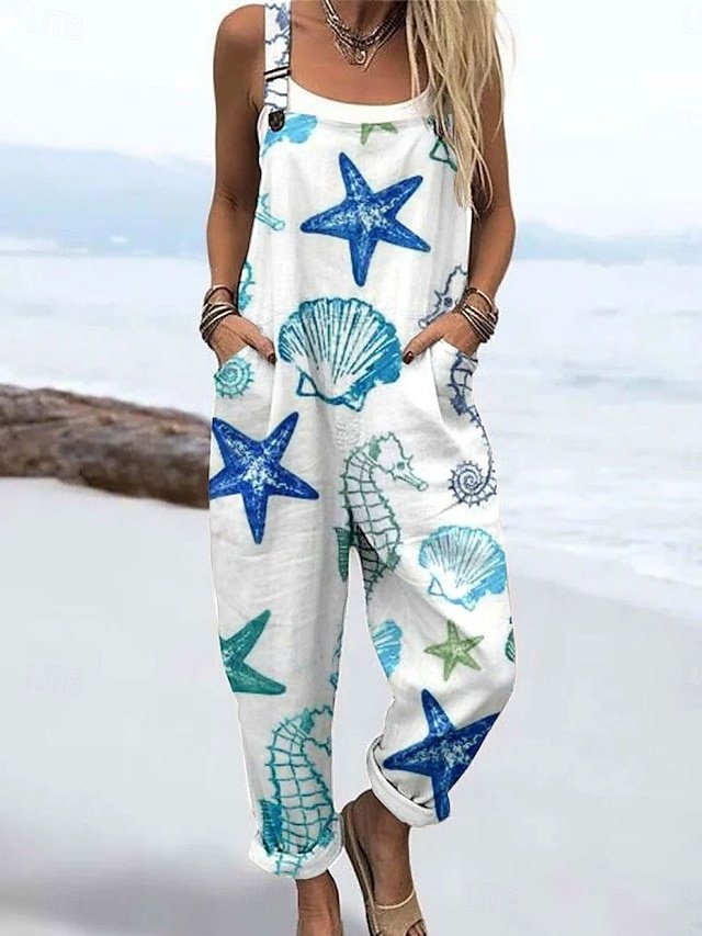 Active Loose Graphic Sleeveless Print Dungarees - Image 1