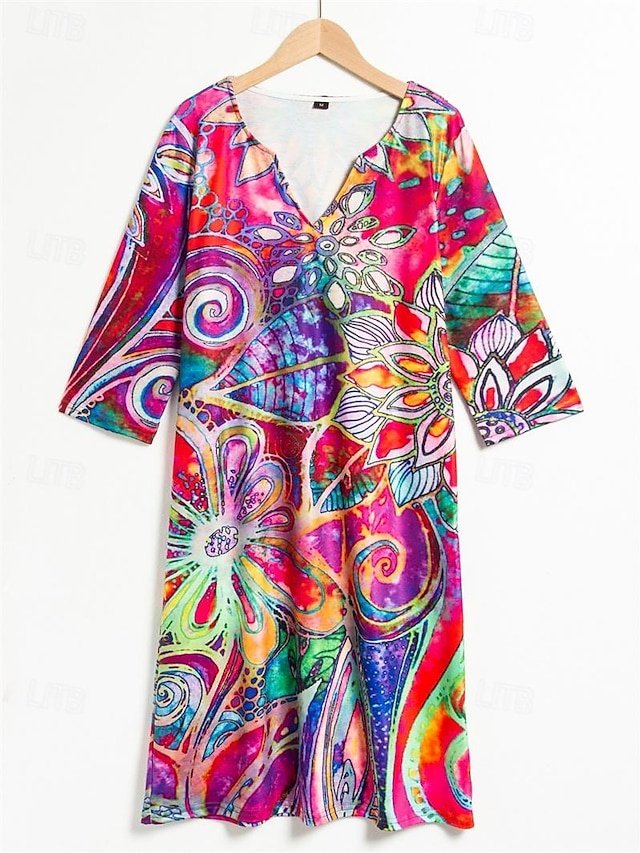 Active Regular Fit Floral Paisley V Neck Half Sleeve Mini Dress - Image 2