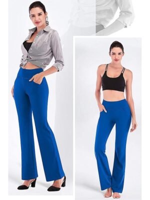Active Wide Leg High Waist Plain Yoga Pants - Image 17