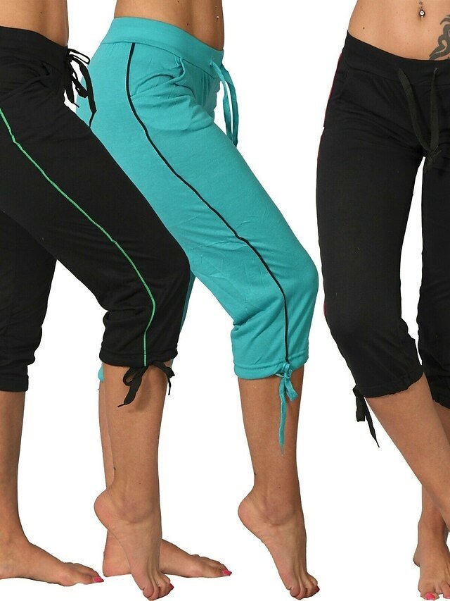 Athleisure Skinny Striped High Waist Drawstring Capri Leggings - Image 1