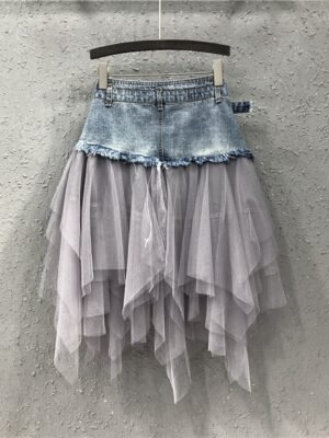 Basic A Line Asymmetrical Pleated Tulle Long Skirt - Image 5