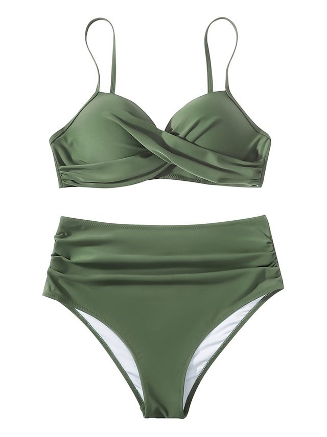 Basic High Waisted Plain Sleeveless Bikini Set - Image 2