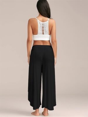 Basic Loose Letter Mid Waist Split Wide Leg Culottes - Image 10