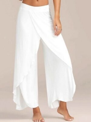 Basic Loose Letter Mid Waist Split Wide Leg Culottes - Image 11