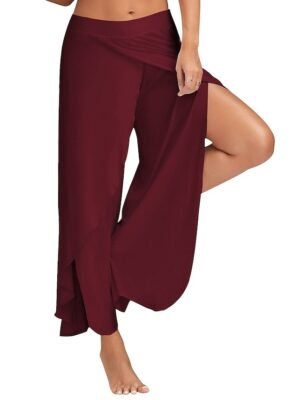 Basic Loose Letter Mid Waist Split Wide Leg Culottes - Image 14
