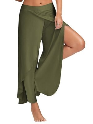 Basic Loose Letter Mid Waist Split Wide Leg Culottes - Image 17