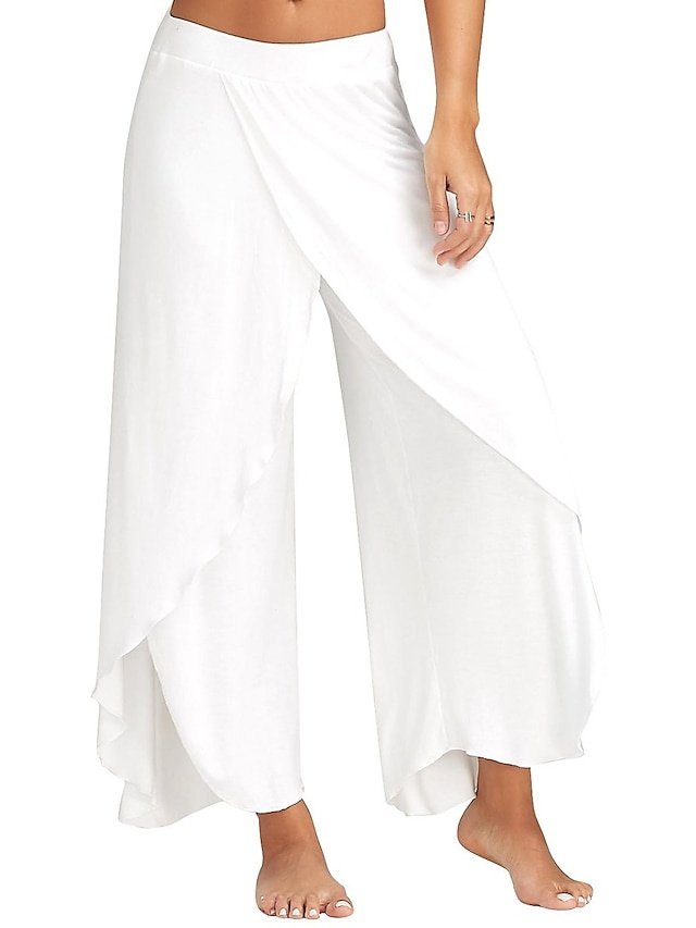 Basic Loose Letter Mid Waist Split Wide Leg Culottes - Image 2
