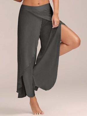 Basic Loose Letter Mid Waist Split Wide Leg Culottes - Image 4