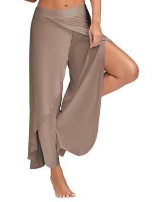 Basic Loose Letter Mid Waist Split Wide Leg Culottes - Image 5