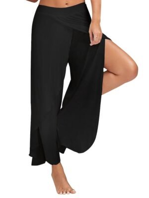 Basic Loose Letter Mid Waist Split Wide Leg Culottes - Image 8