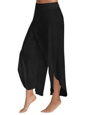 Basic Loose Letter Mid Waist Split Wide Leg Culottes - Image 9