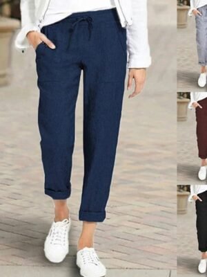 Basic Loose Solid Mid Waist Ankle-Length Capri Trousers - Image 6