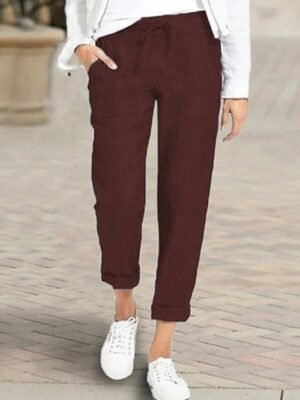 Basic Loose Solid Mid Waist Ankle-Length Capri Trousers - Image 7