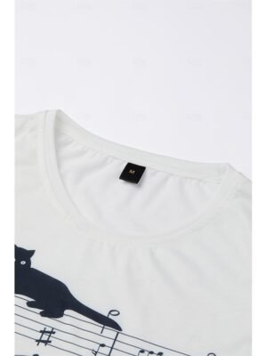 Basic Regular Cat Print Round Neck Short Sleeve Top - Image 6