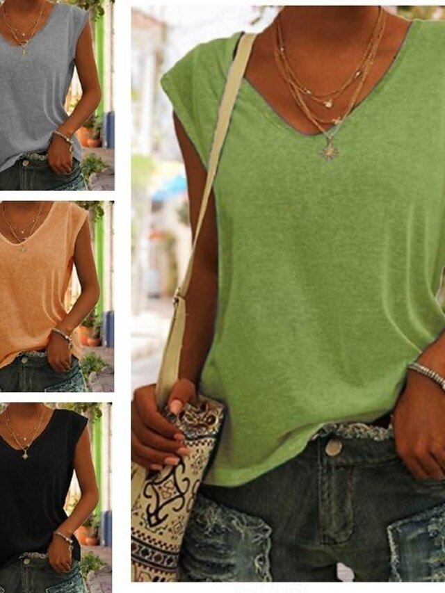 Basic Regular Fit Plain V Neck Sleeveless T-Shirt - Image 2