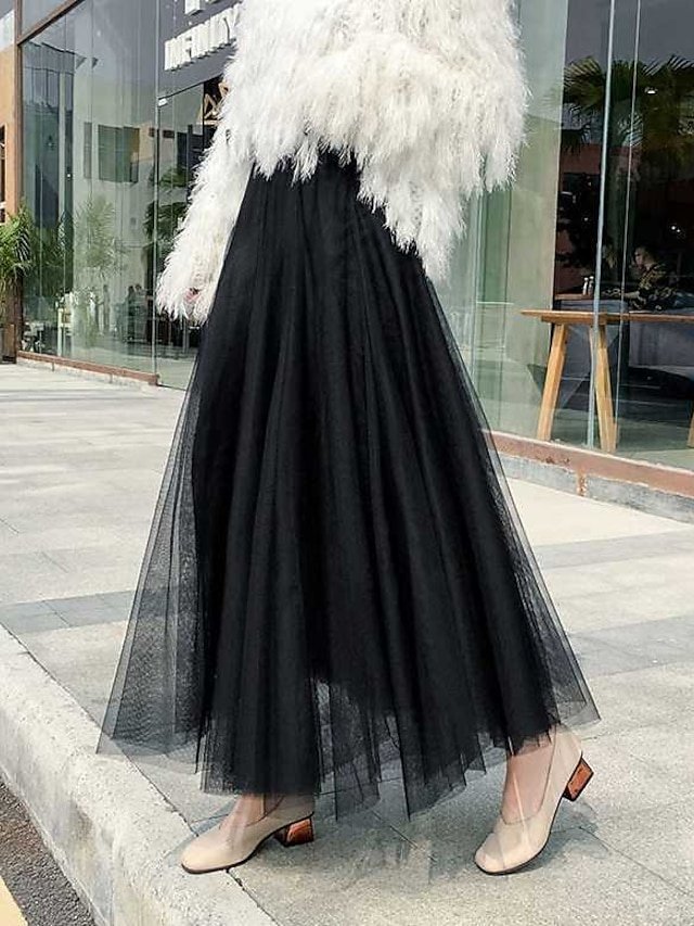 Birthday Party Preppy Solid Tulle Midi Skirt - Image 1