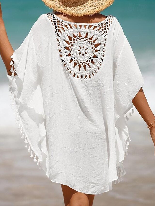 Bohemian Casual Crochet Tassel Poncho Beach Cover-Up - Image 2