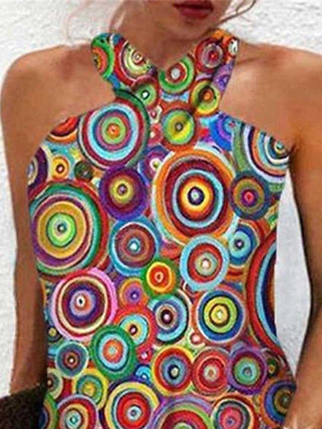 Bohemian Loose Geometric Halter Sleeveless Mini Dress - Image 2
