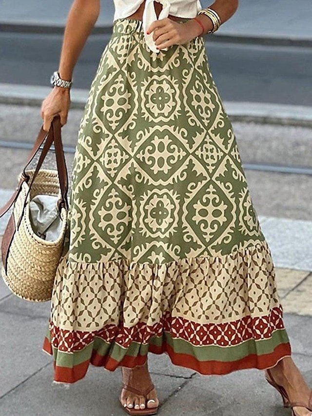 Bohemian Swing Graphic Ruffle Maxi Skirt - Image 1