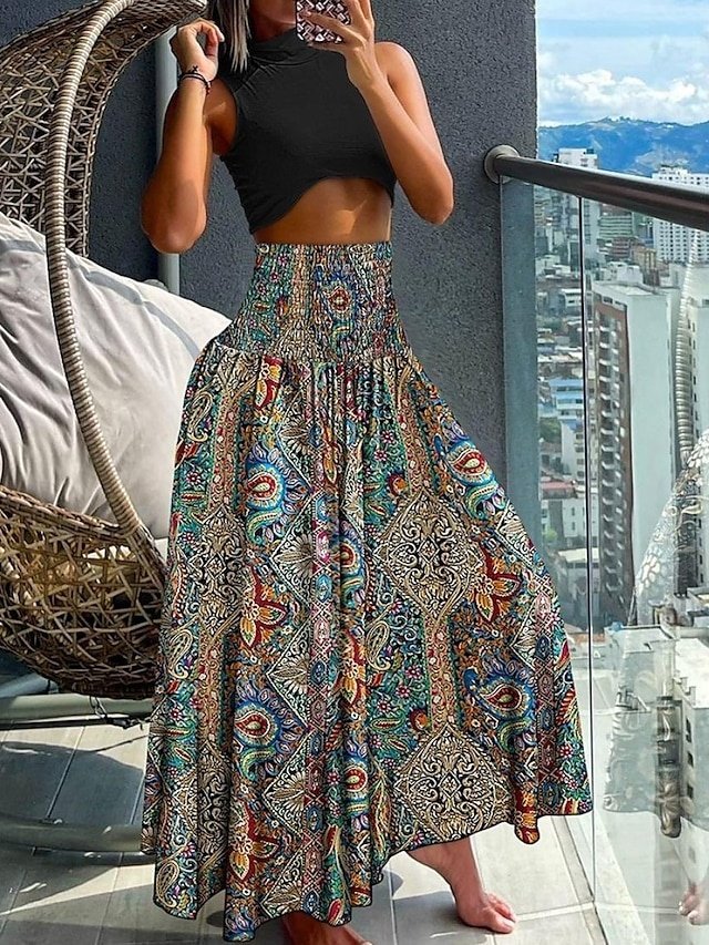 Boho A-Line Gradient Maxi Skirt - Image 1