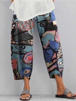 Casual Ankle-Length Graphic Mid Waist Baggy Trousers - Image 8