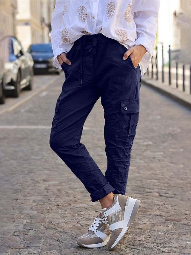 Casual Full Length Mid Waist Cargo Pants - Image 2