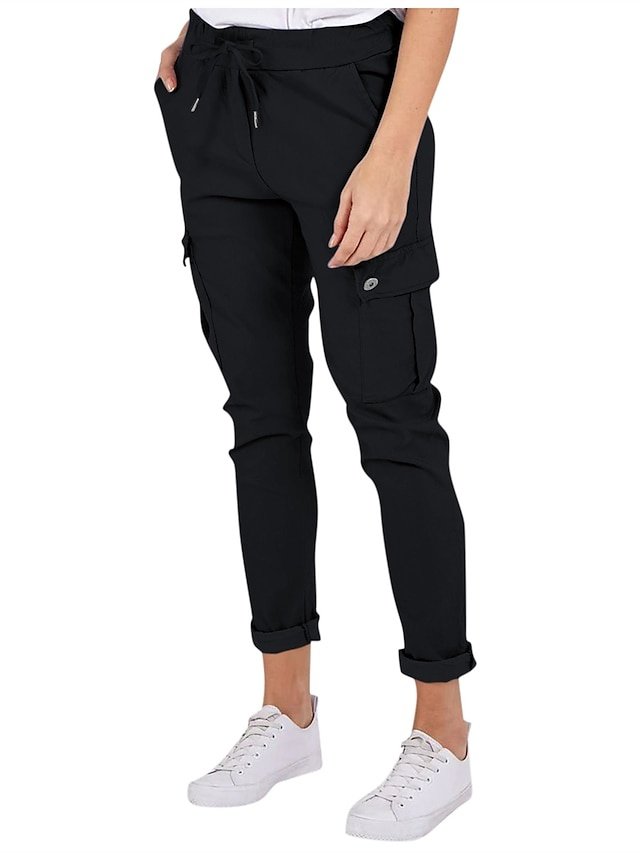 Casual Full Length Plain Mid Waist Cargo Trousers - Image 2