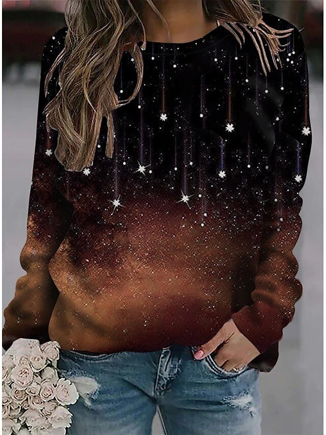 Casual Graphic Basic Round Neck Long Sleeve Pullover - Image 2