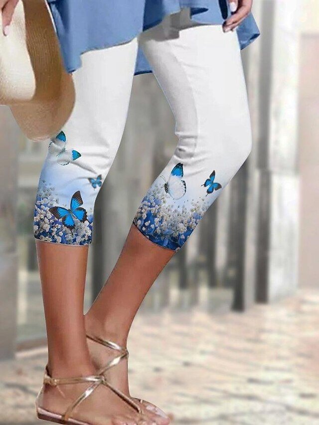 Casual High Elasticity Butterfly Print Breathable Calf-Length Leggings - Image 1