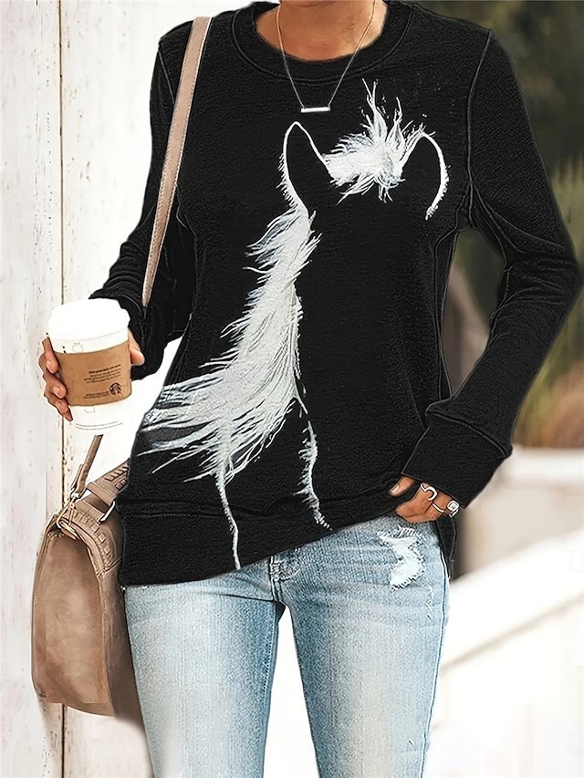 Casual Loose Animal Print Round Neck Long Sleeve Pullover - Image 1