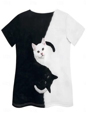 Casual Loose Cat Print Crew Neck Long Sleeve Sweatshirt - Image 5