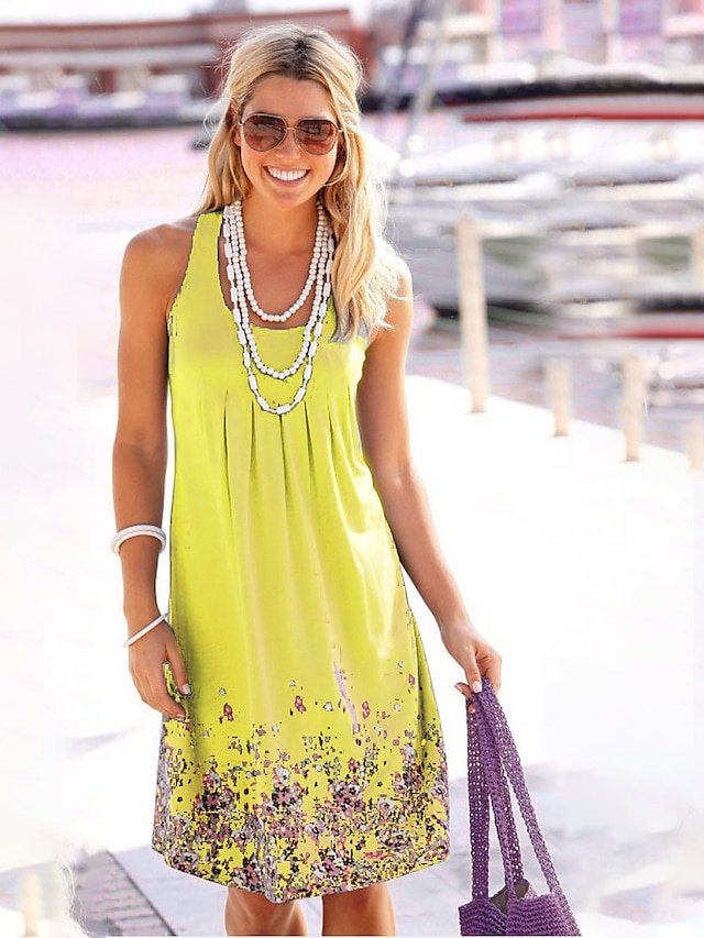 Casual Loose Floral Crew Neck Sleeveless Midi Sundress - Image 2