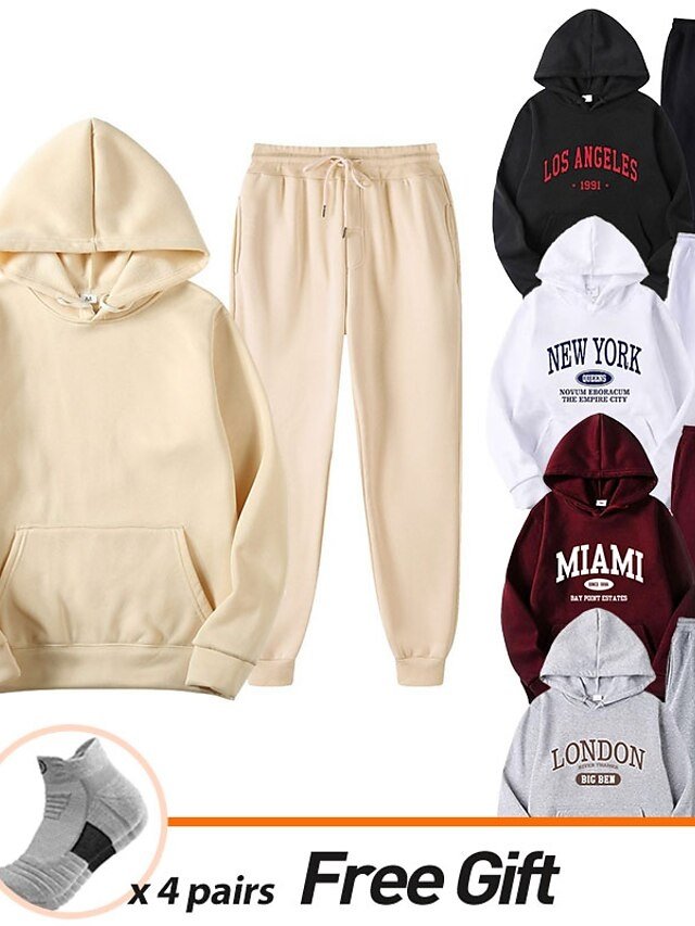 Casual Loose Solid Crew Neck Long Sleeve Velvet Tracksuit - Image 1