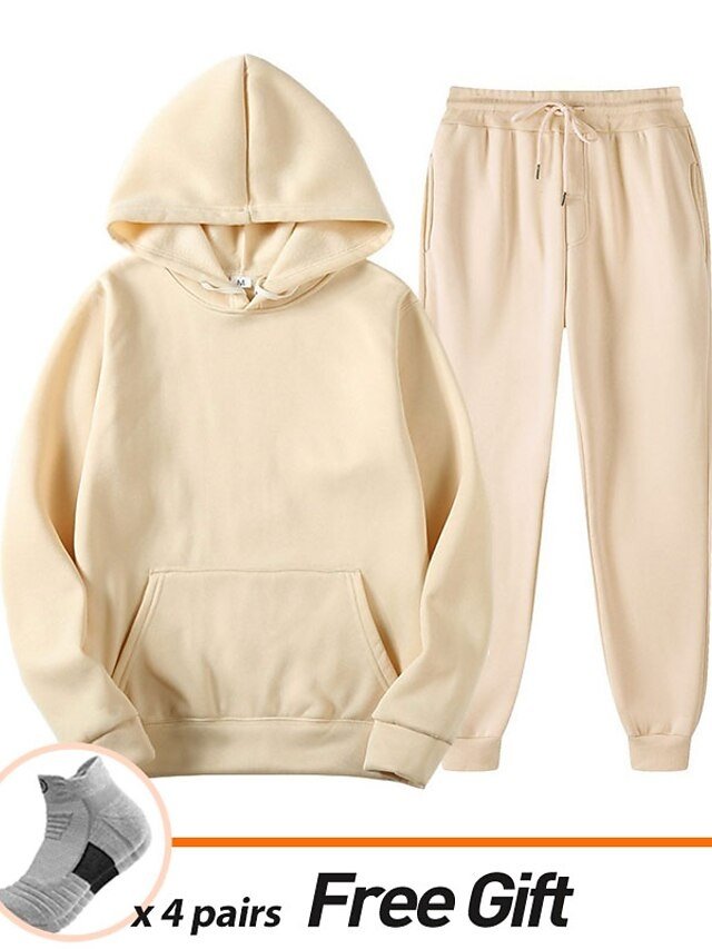 Casual Loose Solid Crew Neck Long Sleeve Velvet Tracksuit - Image 2