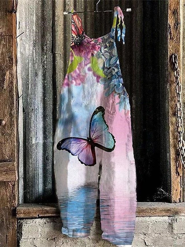Casual Mid Rise Floral Graphic Ankle-Length Jumpsuit - Image 1