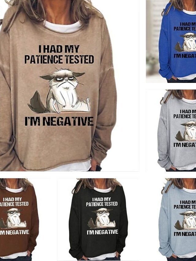 Casual Oversized Cat Print Round Neck Long Sleeve Sweatshirt - Image 1