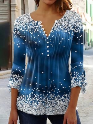 Casual Plus Size Graphic Round Neck Long Sleeve Regular Top - Image 1