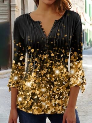 Casual Plus Size Graphic Round Neck Long Sleeve Regular Top - Image 10