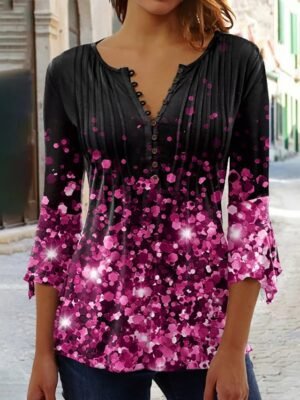 Casual Plus Size Graphic Round Neck Long Sleeve Regular Top - Image 11