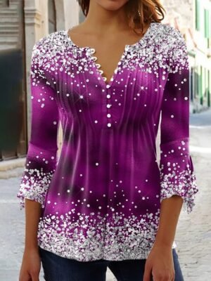 Casual Plus Size Graphic Round Neck Long Sleeve Regular Top - Image 2