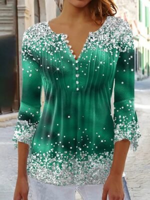 Casual Plus Size Graphic Round Neck Long Sleeve Regular Top - Image 3