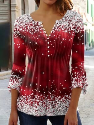 Casual Plus Size Graphic Round Neck Long Sleeve Regular Top - Image 4