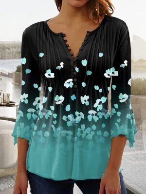 Casual Plus Size Graphic Round Neck Long Sleeve Regular Top - Image 5