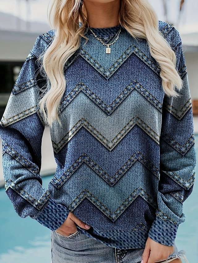 Casual Pullover Geometric Crew Neck Long Sleeve Sweatshirt - Image 1