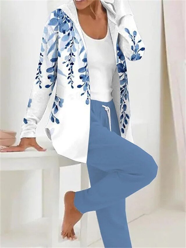 Casual Regular Fit Floral Hooded Long Sleeve Tracksuit - Image 2