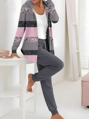 Casual Regular Fit Floral Hooded Long Sleeve Tracksuit - Image 4