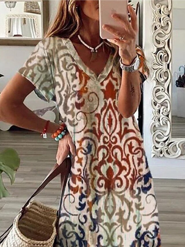 Casual Regular Fit Floral V Neck Short Sleeve Maxi Dress - Image 2