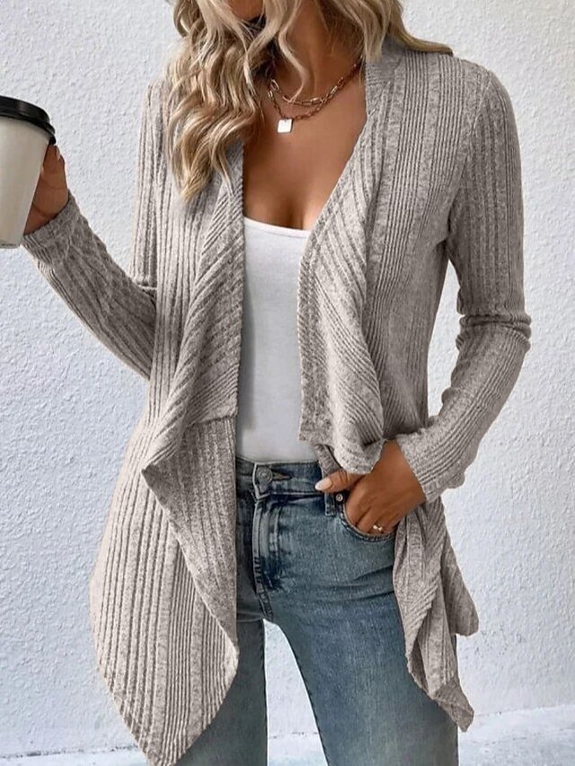 Casual Regular Fit Plain Open Front Long Sleeve Jacket - Image 2