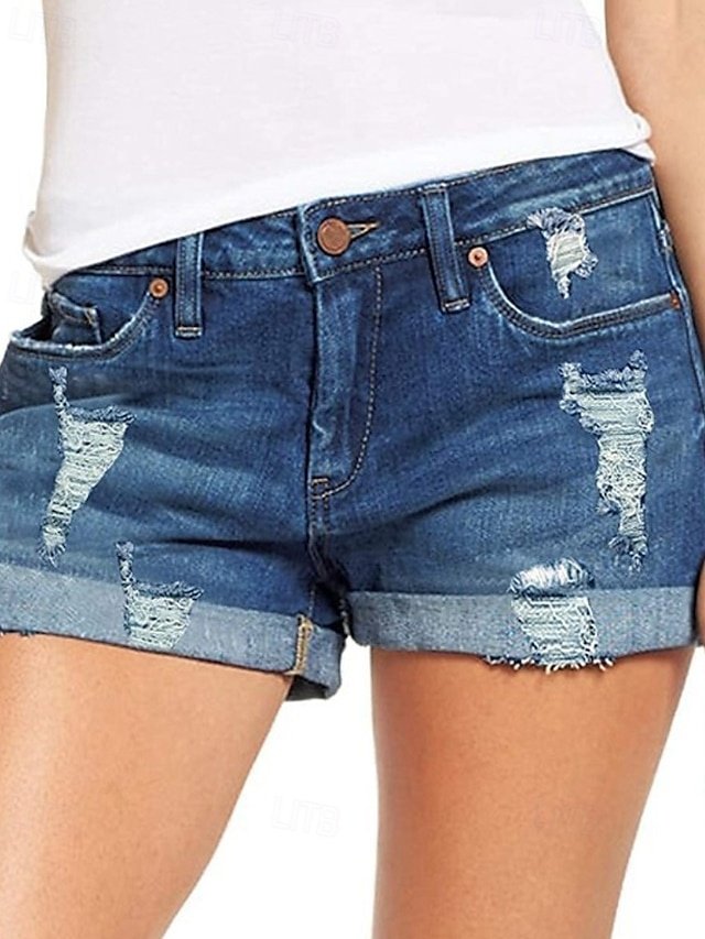 Casual Regular Fit Plain Pocket Natural Denim Shorts - Image 1