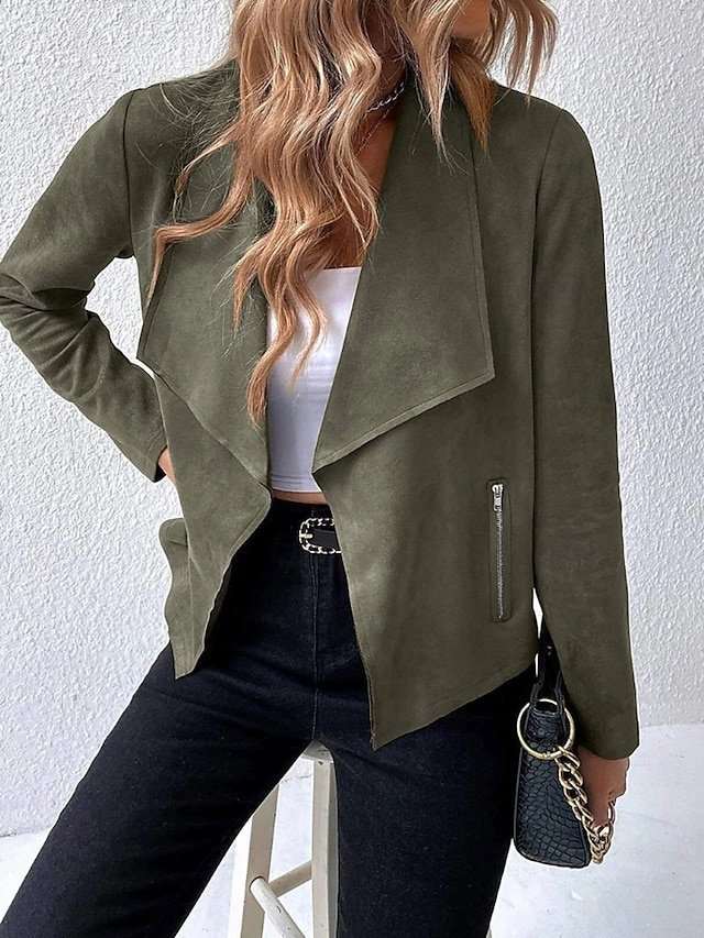 Casual Regular Fit Plain Turndown Long Sleeve Jacket - Image 2